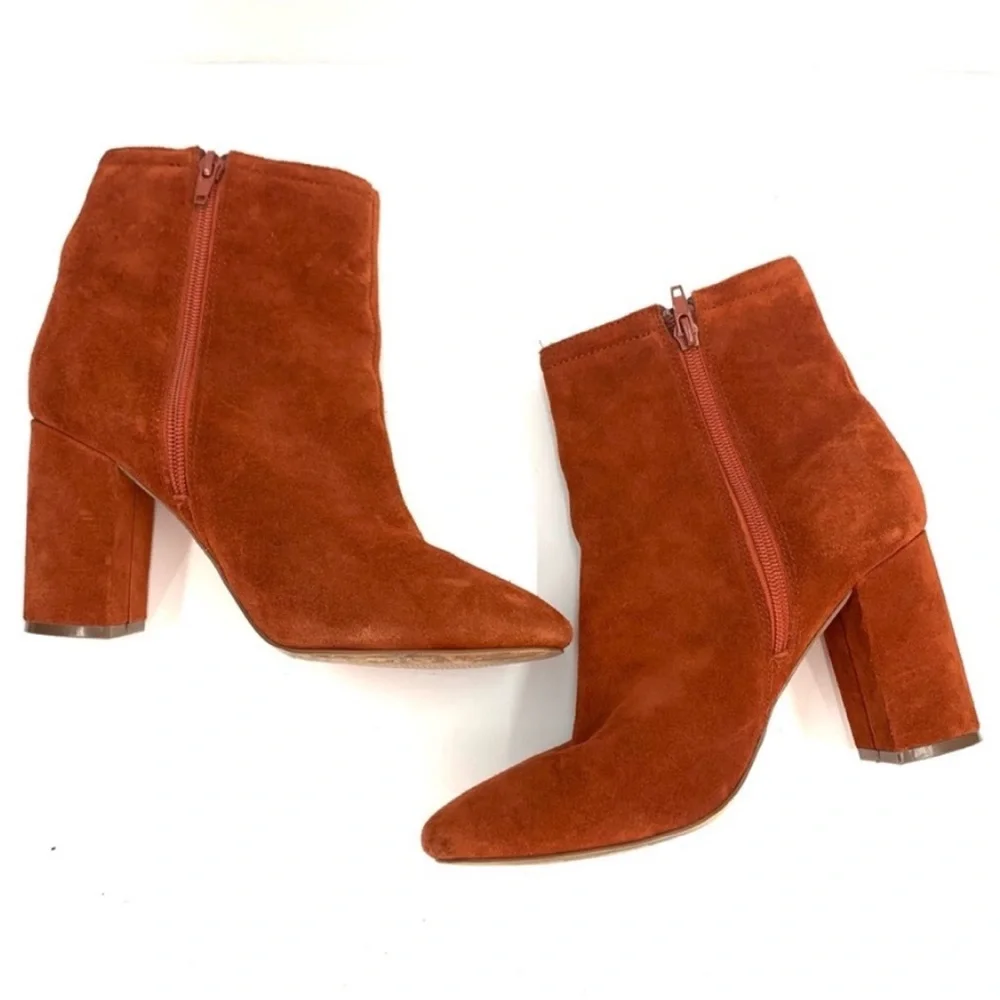 Urban Outfitters Boots Burnt Orange Suede Leather Heeled Ankle Boots Size 9